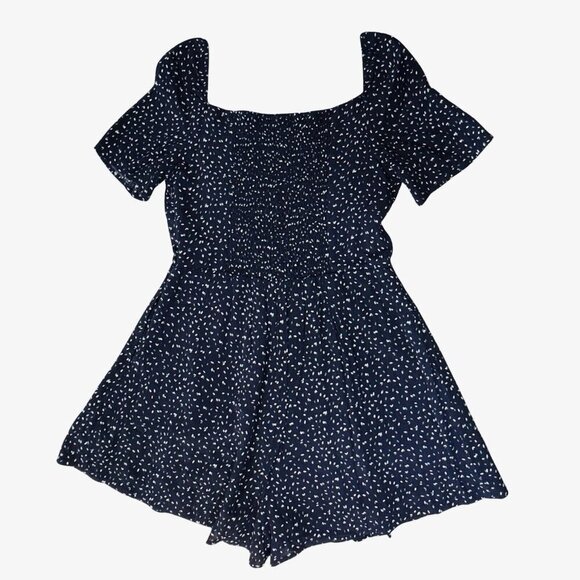 LIRA Navy White Grn Print Romper Women Small Cross Over Top Smocked Slinky Sexy - Picture 2 of 13